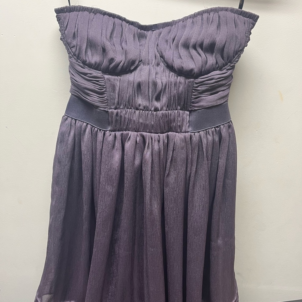 Strapless Purple LaRok Ruched Bustier Cocktail Dress